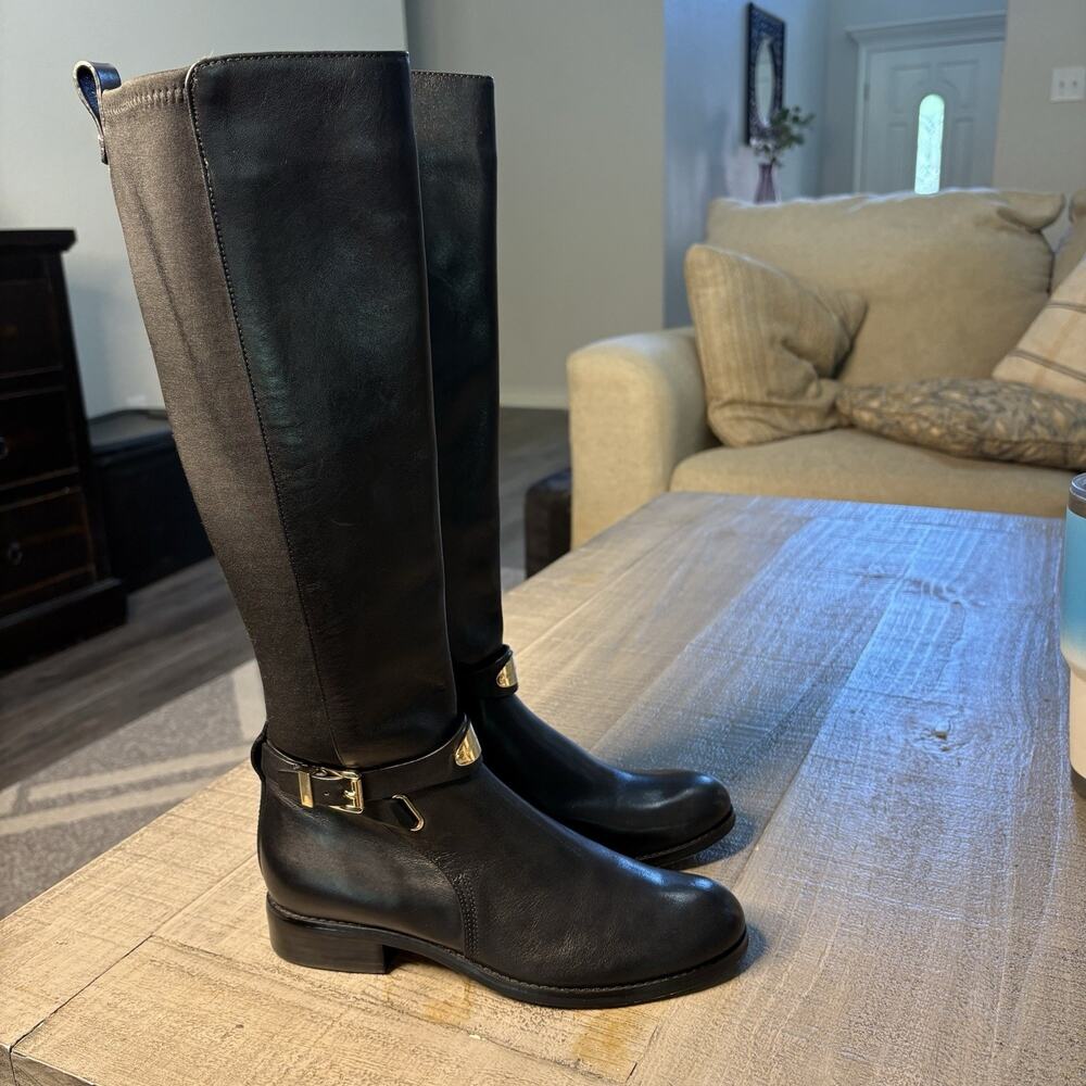 Michael Kors Womens Riding Boots Knee High Leather Black Size 6.5 Side Zip - Picture 5 of 10